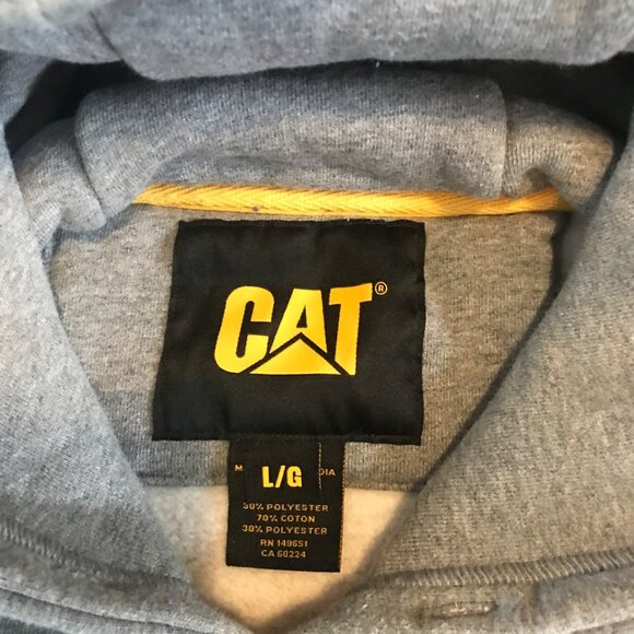 CAT Caterpillar Mens Lg Grey Hooded Sweatshirt Heavy - Picture 2 of 5